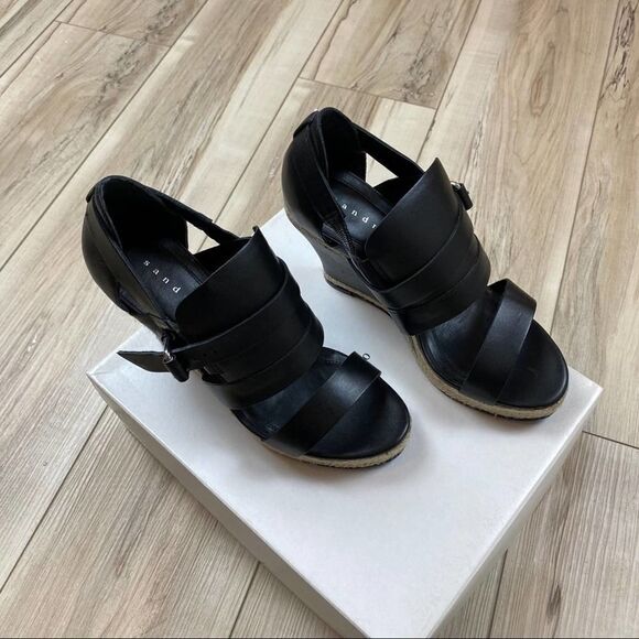 Sandro Paris Alex Black Wedged Platform Espadrille - Picture 3 of 6